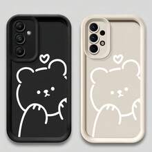 1个简约创意个性化可爱高级手机壳，兼容三星S25Ultra/S25Plus/S25/S25FE/S24Ultra/S24Plus/S24/S24FE/S23Ultra/S23FE/S23/S23+/S22Ultra/S22/S22+/S21Ultra/S21FE/S21/S21+/S20Ultra/S20FE/S20/S20+/A73/A72/A55/A54/A53/A52、Note 14 Pro+ 5G、P30、荣耀X6b、A74、C53、Narzo N53等机型，2D可爱熊眼阶梯设计 - 黑色 - 查看 2