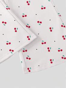 3pcs Teen Girl Minimalist Black & Pink Cherry Print Fitted Flare Pants, Versatile Casual For Spring, Summer, Autumn - Multicolor - View 8