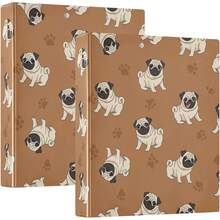 Carpeta de 3 anillos impresa de 1.5 pulgadas, carpeta de anillos en D con bolsillos, carpetas decorativas para la escuela universitaria u oficina, lindo perro pug café - talla únicax2 - Ver 11