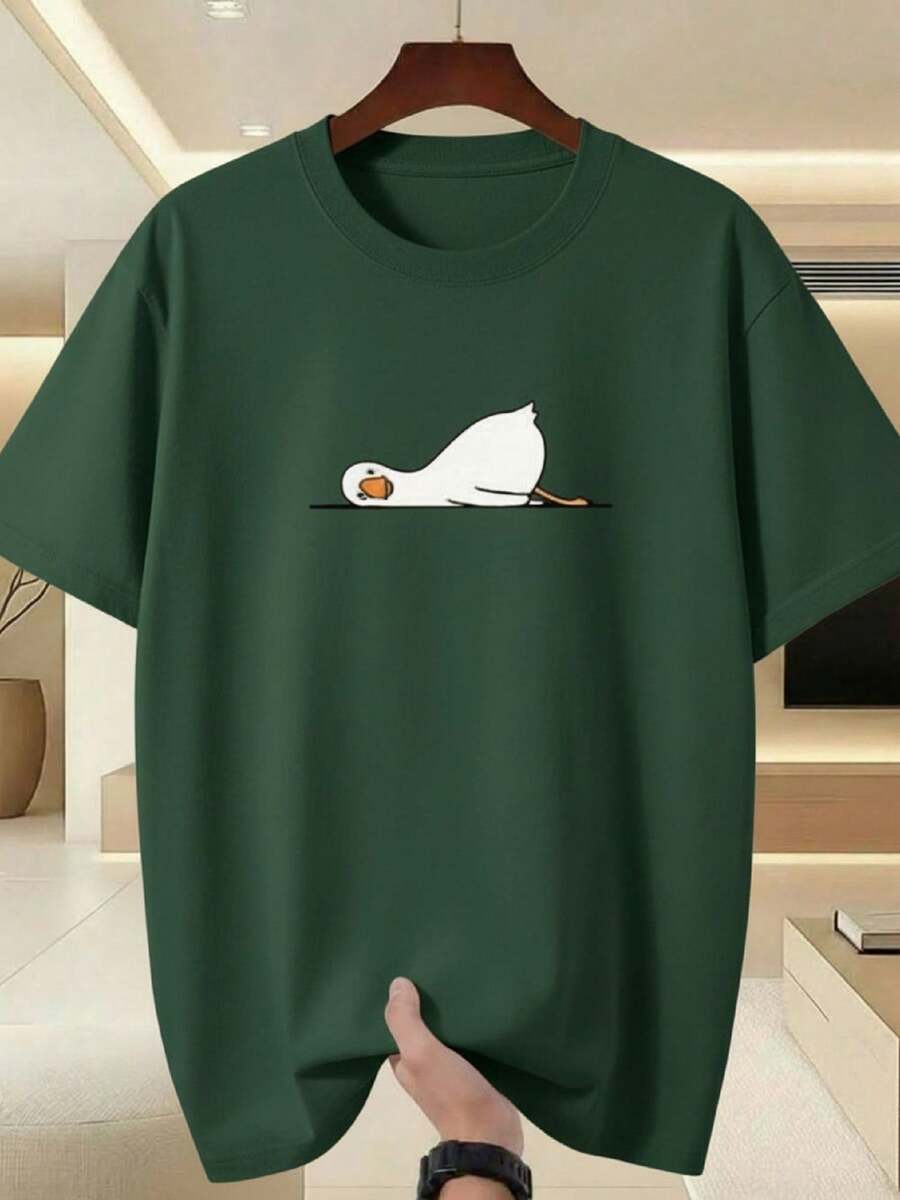 Men's T-Shirt With Stylish Duck Design - Stylish Green T-Shirt For Gym, Streetwear And Casual Looks, Breathable Crew Neck, Summer Workout Top, Durable Material, Short Sleeve, Ideal For Fitness Enthusiasts - 綠色 - 查看 1