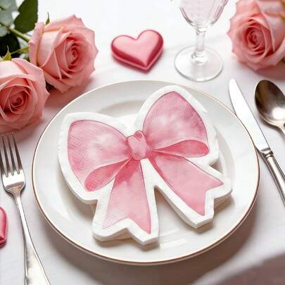 50 piezas Servilletas con lazo irregular rosa - Diseño floral elegante, duradero y elegante, adecuado para fiesta de cumpleaños de niñas, boda, fiesta temática, Día de San Valentín y otras ocasiones, servilletas lindas