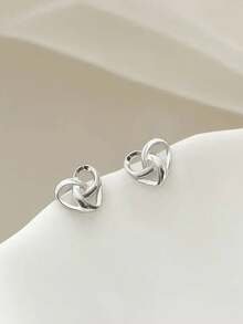 1 Đôi bông tai hình trái tim đính đá Cubic Zirconia, thích hợp cho nữ, phù hợp cho đám cưới, lễ đính hôn, kỷ niệm, tiệc tùng, ngày Valentine và các dịp khác. - Bạc - Xem 5