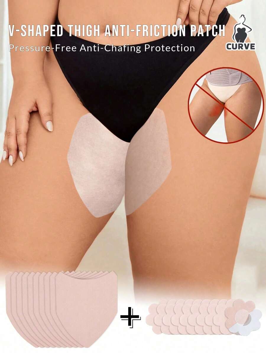 10/20 Pcs Inner Thigh Anti-Chafing Patches, Ultra-Thin Thigh Anti-Friction Pads, Disposable Self-Adhesive Thigh Anti-Chafing Tape Patches, Breathable Elastic Thigh Lifting Skin Tape For Body Legs - Multicolor - View 1