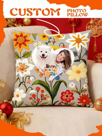 1pc Customized Photo Pillowcase, Short Plush Square Double-Sided Printing, Suitable For Birthday, New Year, Family Portrait, Home Decor, Couple Photos, Heart-Shaped Gift, Any Image Can Be Customized