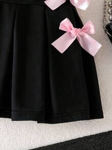 女童蝴蝶印花圆领短袖上衣和裙子套装 - 黑色 - 查看 4