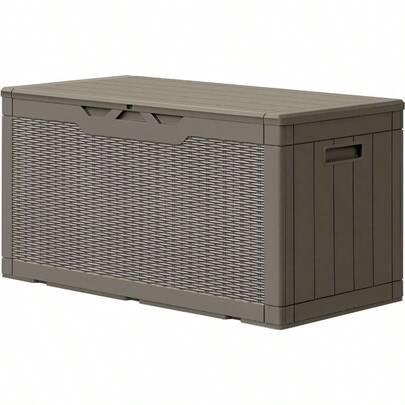 Outdoor Storage Box 378L Waterproof Resin Storage Box Large Lockable Deck Box For Outdoor Cushions And Garden Tools Patio Furniture Container Bench Seating Light Brown 378L
