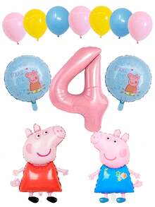 Peppa Pig Pink Little Pig Aluminum Film Balloon - Colorful Latex Balloon Decoration - Pink Little Pig And Blue Little Pig + Pink Digital Birthday First Birthday Party Decoration Project Set - Multicolor - View 9