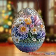 2D Acrylic Easter Egg Ornament, Tulip Flower Glass Hanging Decor, Home Window Decoration