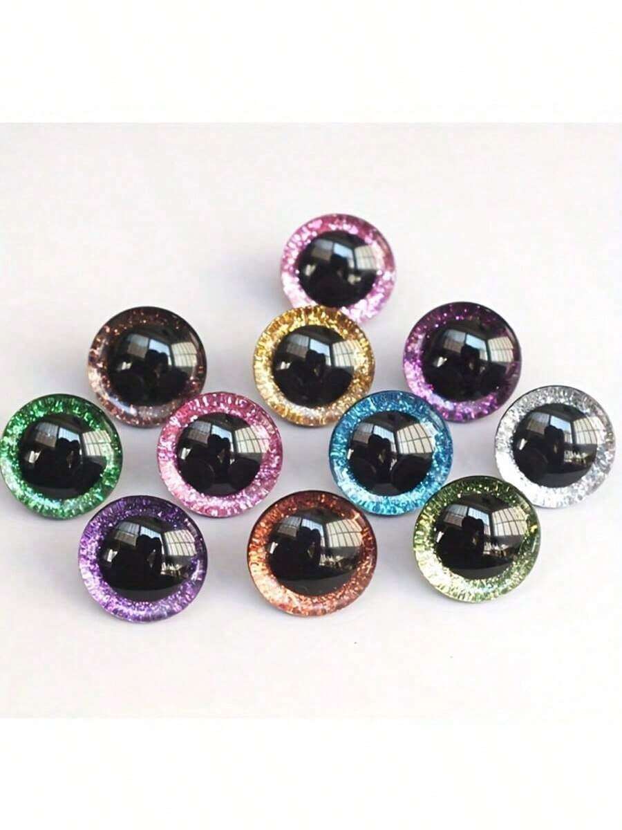 20pcs Shiny Eyes, Black Plastic Doll Eyes, 12/16/20mm, 3D Sparkling Eyes With Rings, Suitable For Crochet, With Rings, Big Eyes, For Amigurumi Dolls, Plastic Crochet Eyes, Teddy Bear DIY Accessories