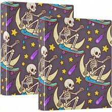 Esqueleto patrón de monopatín anillos redondos de 1 y 1/2 pulgadas con portapapeles paquetes de 1/2 carpetas universitarias para estudiantes de tapa dura - multi - Ver 11