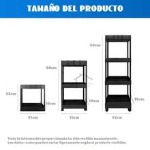 Carrito organizador con ruedas, estante de almacenamiento multiusos con ganchos, carrito auxiliar de cocina/baño/oficina, organizador para despensa - Negro - Ver 10