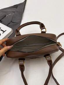 2025冬季新款时尚女士保龄球包，多功能单肩包，设计师斜挎包，PU皮革手拿包 - 棕色 - 查看 7