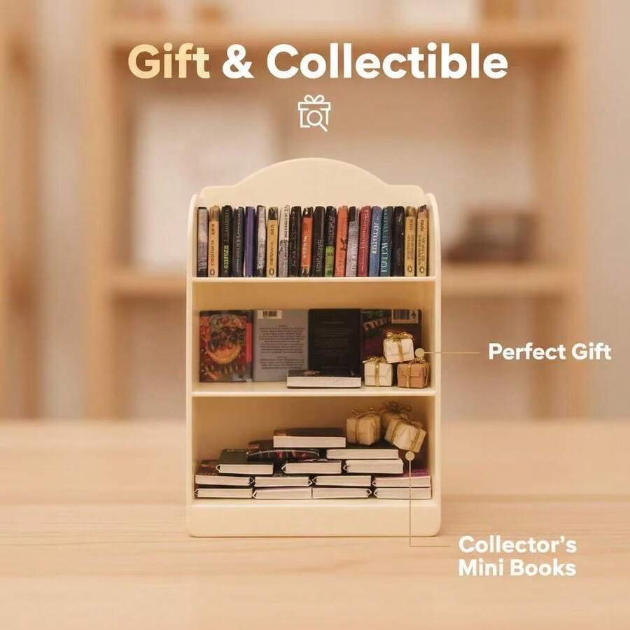 1:12 Scale Mini Collectible Bookshelf (With 60 Mini Books) - Compact Plastic Display Rack With Multiple Compartments, Ideal For Mini Novels, Indoor/Outdoor Decor, White, Collectable Display Rack | Plastic Structure *Miniature Scene Accessory Mini Book Doll House DIY Dollhouse Furniture BJD Scene Photography Props Comic Books - Multicolor - View 1