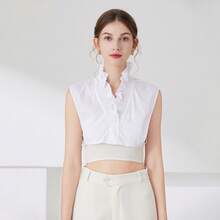 1pc Women's Elegant Pure White Polyester Fashion Fake Collar, V-Neck Lace Collar Ruffle Collar, Suitable For Autumn/Winter Daily Wear - Multicolor - View 2