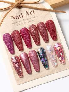12格亮红色糖霜指甲闪粉全息幻彩薄片颜料粉优雅婚礼新年情人节凝胶指甲油美甲装饰 - 彩色 - 查看 6