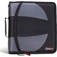 -it - Carpeta doble con cierre 2 en 1, dos anillos en D de 1.5 pulgadas, capacidad de 600 hojas, bolsa para lápices yúltiples bolsillos, organizador escolar y oficina con correa para el hombro - Negro azabache - Ver 1