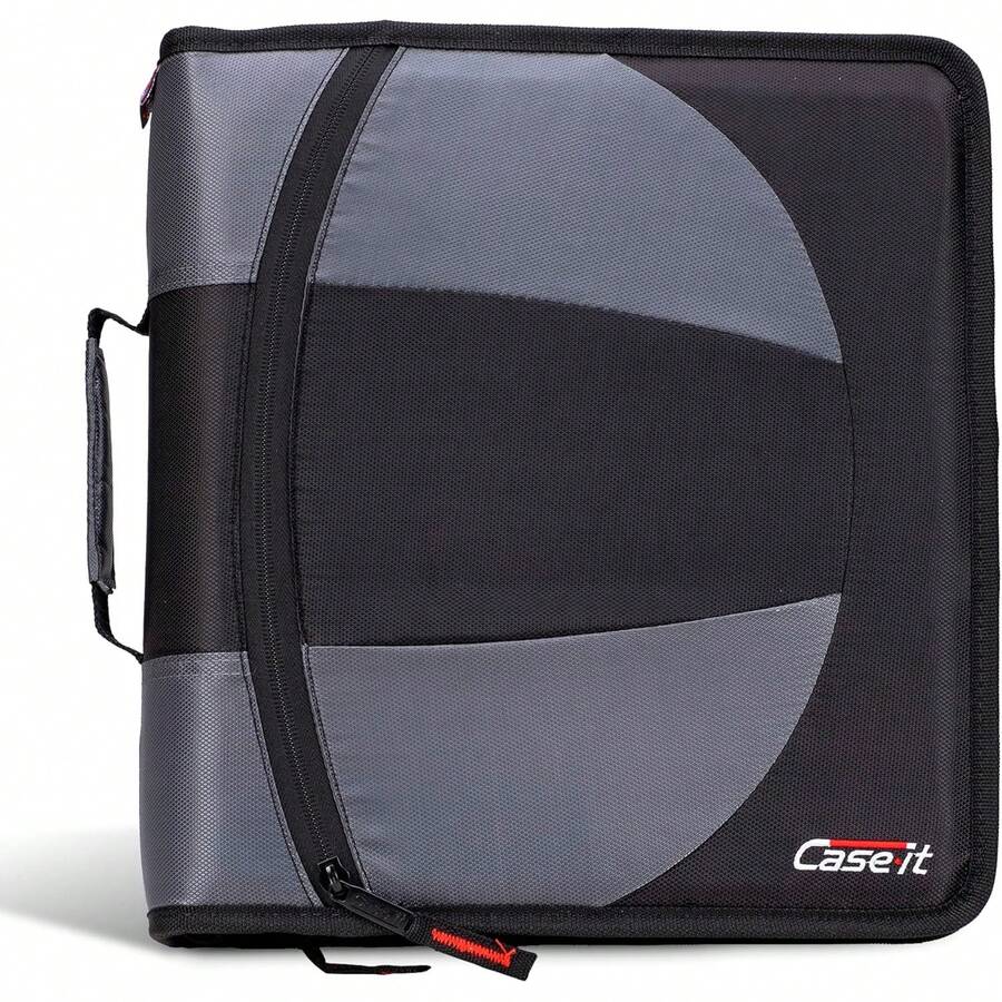 -it - Carpeta doble con cierre 2 en 1, dos anillos en D de 1.5 pulgadas, capacidad de 600 hojas, bolsa para lápices yúltiples bolsillos, organizador escolar y oficina con correa para el hombro - Negro azabache - Ver 1