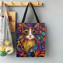 This Adorable Black Cherry Print Tote Bag (Double-Sided Design) Adds Sweet Vitality To Your Outfit, Making It The Perfect Choice For Everyday Styling! Made Of Washable Polyester Canvas Material, It Is Easy To Clean And Durable. With A Fixed Shoulder Strap, It Can Be Used As Both A Shoulder Bag And A Handbag, Convenient For Travel And Carrying. - Canvas Bag (black Rope) - View 4