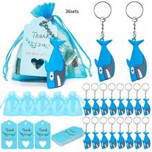 Set, Kit DIY pentru confecționarea brelocurilor cu tematică de rechin, 30 de pandantive cu rechin, 30 de pungi Organen, 30 de felicitări cu etichete de mulțumire, Potrivit pentru brelocuri DIY pentru petreceri cu tematică de rechin, Cadou de ziua de naștere pentru petreceri