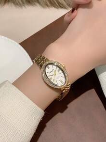 1 Stück Damen Ovale Quarz Uhr, elegant & modisch, geeignet für den täglichen Gebrauch, auch toll als Geburtstags-/Abschlussgeschenk oder für legere Anlässe - Gold - Übersicht 2