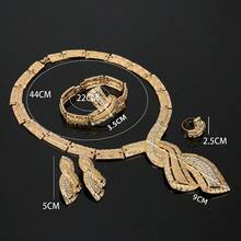 Women's Dubai Gold Jewelry Set: Eid Al-Adha Earrings, Necklace Set, Gold Crystal Decor Jewelry Set 4pcs: Chunky Necklace, Dangle Earrings, Bracelet And Cocktail Ring - Luxury Gift For Weddings, Parties And Formal Occasions - Necklace + Ring + Bracelet + Earrings - View 3
