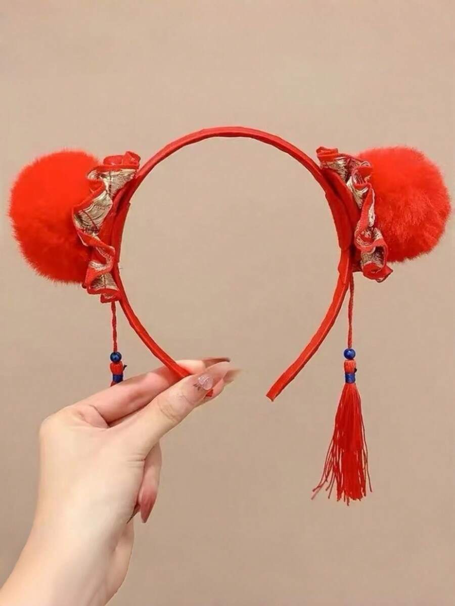 1个中国风蝴蝶结发箍，新年节日女孩发饰 - 彩色 - 查看 1