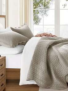 Quilt King Size Bedding Set (106" X 96") - 2 Pillow Shams (20" X 36"+ 2") - Reversible All Season Lightweight 3 Pcs Microfiber Coverlet Set Embossed Quilt Bedspreads - 米色 - 查看 5