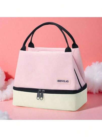 Isolerad matväska i tecknad stil - Modern stil, snabb leverans, tillverkad av polyester, vikbar, vattentät och fläckbeständig, dragkedja, dubbla handtag, lämplig för universitet, pendling, picknick, semestrar, bekväm för studenter att bära med sig porslin tillbaka till skolan