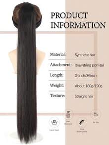 Long Straight Drawstring Ponytail Extensions Black Brown Blonde 34/36inch Long Fake Pony Tail Natural Soft Clip In Hairtail Extension Synthetic Heat Resistant Ponytail Hairpiece For Women Daily Wear ﻿1pc - Multicolor - View 2
