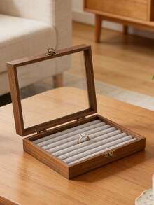 1个带透明盖的大号木质首饰盒，带锁首饰展示盒，大容量首饰托盘，适用于耳环、项链、戒指、吊坠、手镯、珠宝、化妆品、指甲油、口红、手表等——送给女性的绝佳礼物