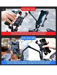 1pc 360° Rotatable Anti-Drop Bicycle Phone Holder, Made Of ABS Material, Quick Installation Auto-Lock Design, Fits 4.7-6.8 Inch Phones, Multifunctional Outdoor Cycling Navigation Accessory, Can Be Installed On Bicycles, Mountain Bikes, Shopping Carts, Electric Bicycles, Strollers, Etc. - Black - View 9