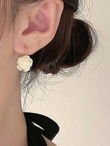 2只金色扭纹几何耳环，优雅奢华时尚女士耳环 - PDD18401-白色 - 查看 10