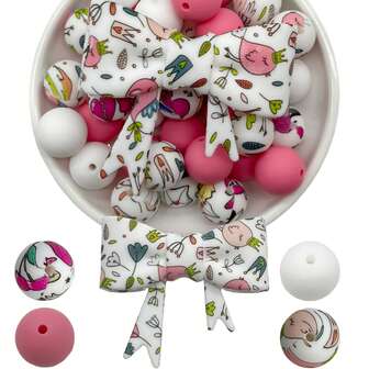 25 piezas de cuentas de silicona con lazo de la serie Día de San Valentín para hacer manualmente bolsos, cadenas de teléfono, pulseras, collares, llaveros, decoración de joyas