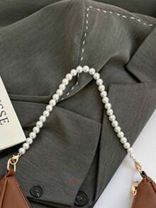 时尚珍珠链新月形单肩包 时尚法棍形单肩包 手提小包 户外休闲包 多功能通勤包 - 棕色 - 查看 9