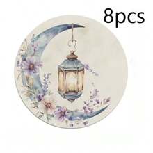 Set 1/2/4/6/8/300 buc, șervețele rotunde de lux, fundal negru cu modele de lună și felinare de Ramadan, dimensiuni 15*15 inch/38*38 cm. Mai multe modele disponibile, fiecare perfect potrivit pentru cinele de Ramadan și decorul casei. Fabricate din material 100% poliester, lavabile la mașină, o alegere ideală pentru decorarea casei. - Multicolor - Vizualizare 16