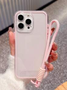 Ốp điện thoại màu hồng trong suốt tối giản kiểu dây đeo, chống sốc và chống rơi, khung màu trơn, kèm dây đeo cổ tay, tương thích với iPhone 11, 12, 12 Pro, 12 Pro Max, 13, 14, 13 Pro Max, 14 Pro Max, 15 Pro, 15 Pro Max, 16, 16 Pro, 16 Plus, 16 Pro Max, 17, 17 Pro, 17 Air, 17 Pro Max. Quà tặng Ngày Quốc tế Phụ nữ, quà tặng sinh nhật mùa xuân, quà cưới, quà kỷ niệm. - Hồng - Xem 4