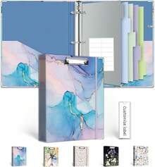 Carpeta organizadora de 3 anillos de 2.54, con portapapeles, 5 separadores con bolsillo, carpeta plástica, 18 etiquetas para divisores y porta bolígrafo (diseño Black Weeds, tamaño carta) - 03-azul Mable - Ver 28