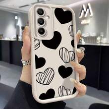 Funda de teléfono móvil con diseño de amor negro y lujo, adecuada para for  for galaxy A55, A54, A56, A36, A05, A05S, A35, A34, A15, A16, A06, A52S, A51, A71, A52, A25, A33, A26, A53, A14, A12, A13.Cubierta protectora de 4G y 5G, estilo de celebridad en internet, lente de ojo de ángel de alta gama, escalera completa, nueva funda anticaída. - Blanco antiguo - Ver 4