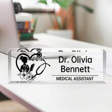 1pc Personalized Acrylic Desk Name Plate With Floral Design 21 Styles- Custom Engraved Office Desk Sign For Women And Men - Elegant Clear Acrylic Glass Block - Ideal For Boss, Teacher, Coworker Appreciation Gifts,Personalized Office Decor, Ideal Gift For Bosses, Teachers, Lawyers, Doctors & Colleagues -Personalized Gifts, Holiday Gifts