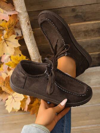 Bruna enfärgade slip-on-skor med snörning och platta skor för kvinnor, kontorskläder, vår/höst