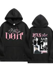 This Men's K-Pop Hoodie Set Features A Graphic Print Of SKZ Members. It's A Casual Graphic Design Pullover Hoodie With Pockets, Perfect As A Gift For Winter And Fall.
