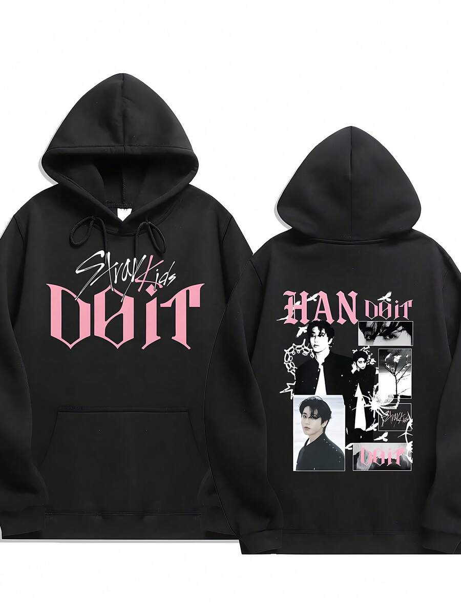This Men's K-Pop Hoodie Set Features A Graphic Print Of SKZ Members. It's A Casual Graphic Design Pullover Hoodie With Pockets, Perfect As A Gift For Winter And Fall.