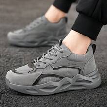 Men's New Breathable Work Safety Shoes, Casual Thick Sole Non-Slip Sneakers, Comfortable Chunky Sneakers - Grey - View 7