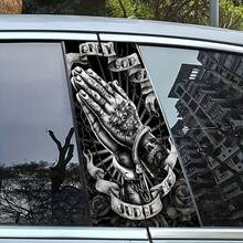 LuxyDay, Bộ 2 miếng dán xe hơi chủ đề Phán Xét của Chúa, chất liệu vinyl mờ, dễ dán và gỡ bỏ (không để lại cặn), dán cột B, chống trầy xước và chống thấm nước, tự dính, sử dụng một lần, thiết kế hình bàn tay cầu nguyện. Dùng được cho bề mặt nhựa, kính và kim loại. Phụ kiện xe hơi. - Một cỡ - Xem 8