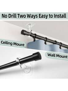 2pcs Curtain Rod Brackets, Ceiling Mount Curtain Rod Holders, Heavy Duty Self-Adhesive Curtain Rods, Adjustable Curtain Hooks, Suitable For Wardrobe, Bedroom, Bathroom, Kitchen, Apartment (Black And White) - Multicolor - View 7