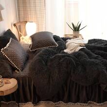 Luxury Plush Shaggy Duvet Cover Set Black Comforter Cover Sets 3 Pieces 1 Faux Fur Duvet Cover +2 Pillowcases Fluffy Black Bedding Sets Solid Color (Black Queen) - Black - View 5
