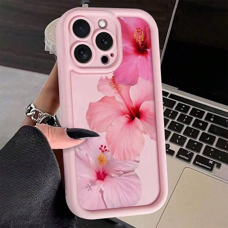 Phone Case: Hibiscus Flower Print TPU Shockproof Full-Body Protective Case Suitable For Apple 6/7/8/X/Xs/Xr/Xs Max/11/12/13/14/15/16 Pro Max - Perfect Gift For Couples, Women, Daughters, And Teen Girls On Birthdays Or Christmas,Suitable For 17 Air - Hồng - Xem 1