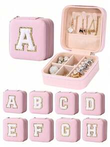 Travel Jewelry Organizer, Initial Jewelry Box, Customizable Letters, Multifunctional Jewelry Organizer, Jewelry Organization And Storage, Compact Jewelry Box, Makeup Organizer, Nail Polish Organizer, Travel Essentials, Cruise Essentials - Multicolor - View 2