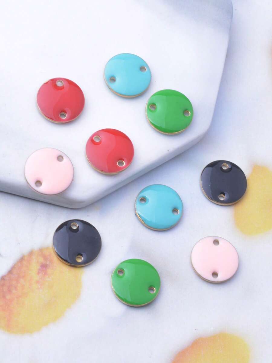6pcs Copper Double Hole Round Bead Connector Enamel Earrings & Pendant