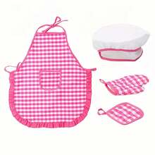 烹饪烘焙角色扮演玩具套装——厨师围裙、帽子、手套及配件，粉色角色扮演厨房服装，艺术绘画，课堂活动，生日、万圣节和圣诞节礼物 - 彩色 - 查看 15